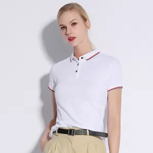 Großhandel verrückt verkaufen Kontrast Streifen Kragen Frauen Kurzarm Polo, Damen Sport Polo T-Shirt