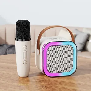Speaker Mini portabel K12, pengeras suara luar ruangan tanpa kabel Karaoke menyanyi rumah, warna RGB dengan mikrofon