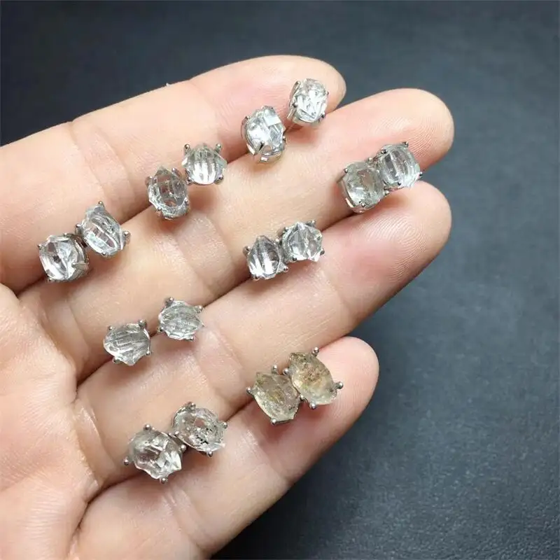 High Quality Herkimer Diamond Gold Plated Sterling Silver Ear Stud Wedding Jewelry Gift