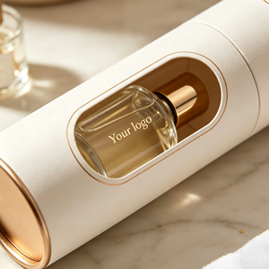 Customizable White Paper Tube Packaging with Gold <b>Foil</b> Trim and Clear <b>Window</b> for Cosmetic Perfume Bottle Display - Product Image 4