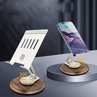 Support de téléphone de bureau rotatif à 360° en bois de noyer véritable, support de tablette de bureau réglable en aluminium pour iPad, vente en gros d'usine
