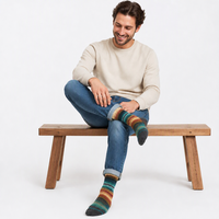 Chaussettes épaisses à coussinets pour hommes, marque privée, rayures ethniques vintage, durables, pour le travail, la randonnée et le quotidien