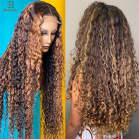 Lemoda — perruque Lace Front Wig bouclée, perruque naturelle, Deep Wave, couleur or, 13x4, cheveux humains, pour femmes, 4/27