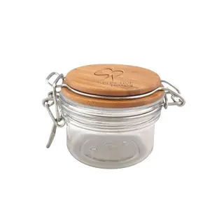 Korken Jar vuông kilner lọ thủy tinh với tre bằng gỗ nắp Bộ 100ml 200ml 350ml 500ml cho cơ thể mịn làm mới đánh bóng