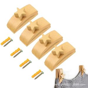 ตะขอแขวนผนังไม้สีธรรมชาติรูปทรงสี่เหลี่ยมผืนผ้าสำหรับตกแต่งบ้าน แขวนผ้าห่ม คลิปหนีบไม้เนื้อแข็ง - Product Image 4