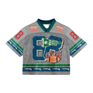 Maillot de football américain en mesh imprimé par sublimation, style streetwear oversize, col en V, polyester, personnalisable OEM - Product Image 1