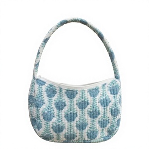 Bolso de mano acolchado de algodón de alta calidad, bolso de hombro de tela floral, bolso de compras reutilizable suave y acolchado, logotipo personalizado, etiqueta privada. - Product Image 1