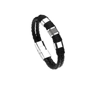 กำไลข้อมือแฟชั่นทอ-สร้อยข้อมือหนังสีดำพร้อมหัวเข็มขัดสแตนเลสของขวัญเครื่องประดับสำหรับผู้ชาย - Product Image 3
