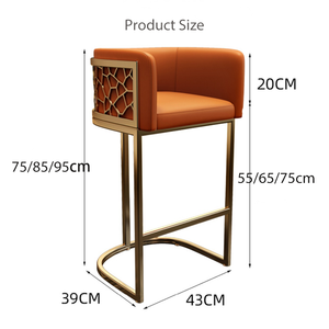 Sgabelli da <span class=keywords><strong>Bar</strong></span> di Lusso in Pelle Arancione, Altezza Moderna per Bancone, per Casa, Hotel, Scuola, Centro Commerciale, Sala da Pranzo, Cucina, <span class=keywords><strong>Bar</strong></span> Domestici, in Acciaio Inossidabile - Product Image 6