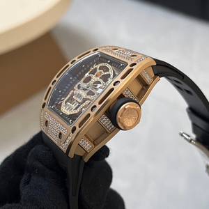 Men's Skull Skeleton Automatic Mechanical <b>Watch</b>, Diamond-<b>set</b> Rose Gold Tonneau-shaped <b>Watch</b> - Product Image 4