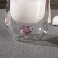 Verres à café résistants à la chaleur à double paroi de 5oz tasse en verre de boisson de jus de lait avec coeur sur le fond