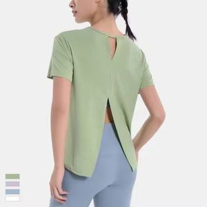 เสื้อครอปท็อปผู้หญิง คอกลม แขนสั้น ทรงหลวม สไตล์สตรีทแวร์ สำหรับวิ่ง ระบายอากาศได้ดี ผลิตจากไนลอนผสมสแปนเด็กซ์ ด้านหลังเว้า - Product Image 3