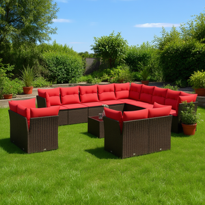 Poly <b>Rattan</b> Patio <b>Sofa</b> Set With Cushions 14 Piece Garden Outdoor Furniture Contemporary Design Brown - Product Image 2