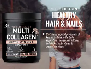 Penjualan laris bubuk Protein peptida Multi kolagen bebas gula dengan bubuk Vitamin C untuk kulit rambut dan kuku