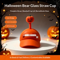 Tasse en verre borosilicate en forme d'ours avec couvercle à paille, motif dessin animé d'Halloween, résistante à la chaleur, en forme de citrouille