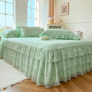 Zachte En Ademende Kanten Bedrok Modern Design Effen Kleur Kanten Beddengoed Set Stof Ruches Gegolfde Rand Rok - Product Image 3