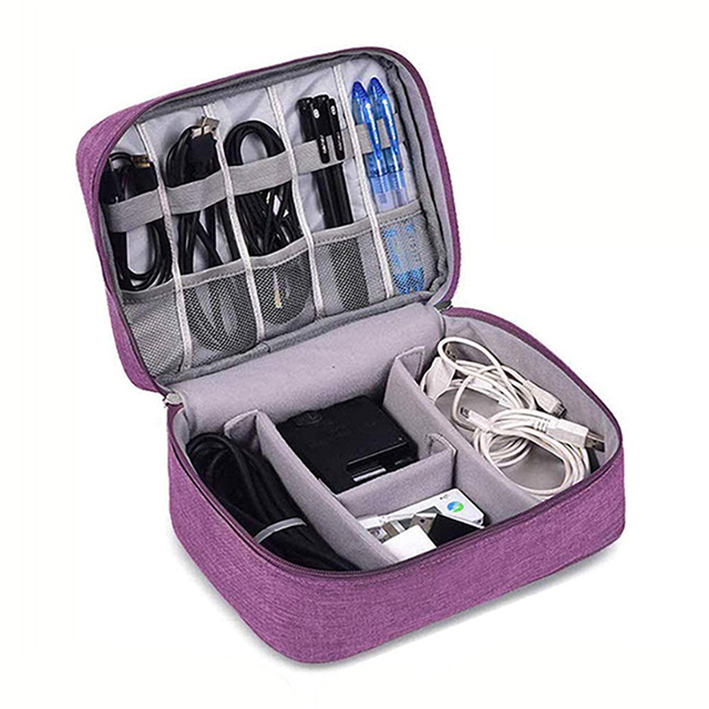 Travel Electronics Organizer Waterproof Electronic Accessories Double Layer Large Shockproof Cable Storage Bag