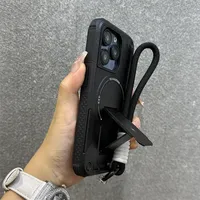    Coque pour iPhone 17 16 14 13 11 12 15 Pro Max Plus avec chargement magnétique sans fil, dragonne et support, protection rigide anti-chute
