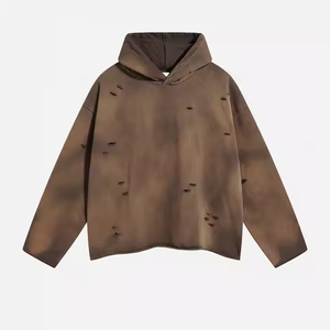 Chất Lượng Cao Người Đàn Ông Biểu Tượng Tùy Chỉnh Mặt Trời-Faded Tear Hoodies Nặng Retro Áo chui đầu Quá Khổ Rửa Cũ Đau Khổ - Product Image 2