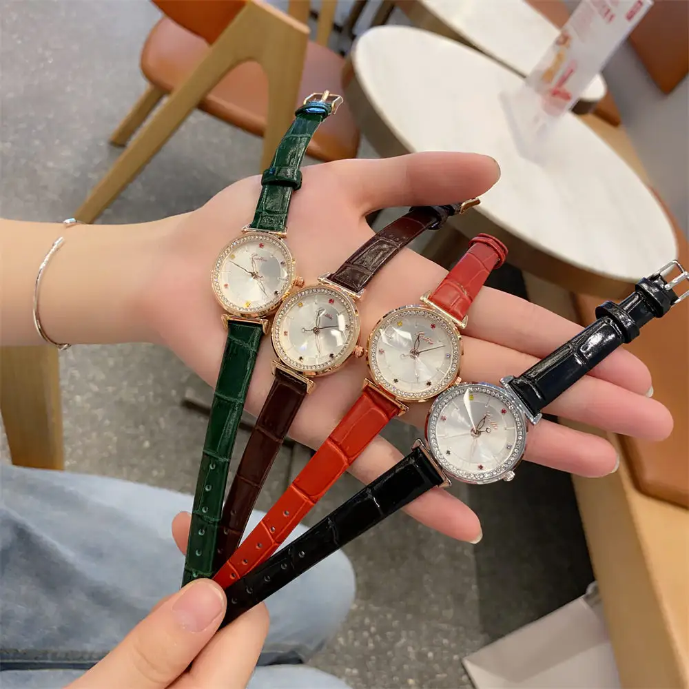Scottie 9073 Groothandel Moissanite Lederen Klassieke Ronde Wijzerplaat Vrouwen Quartz Polshorloge Nieuwste Horloges Voor Vrouw Meisje