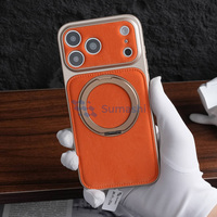 Étui de téléphone de luxe avec supports en forme d'anneau doré en cuir PU, sensation agréable au toucher, antichoc, pour iPhone 16 15 14 13 Pro
