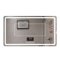 Miroir de salle de bain intelligent carré moderne pour hôtel, personnalisé, LED trois couleurs, gradation, anti-buée, 6 touches, haut-parleur, écran tactile
