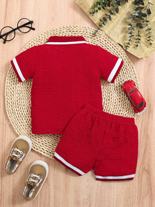 Vêtements pour garçons en bas âge en gros, chemises à boutons + ensembles de shorts, ensembles tricotés 2 pièces pour garçons avec poches, vêtements pour enfants - Product Image 4