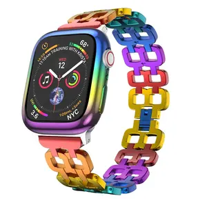 Regenboog Kleur Band Voor Appel Horloge Dubbel Gat Armband Metaal Voor Iwatch Serie 3 38Mm 42Mm Luchtvaart Aluminium Horlogeband