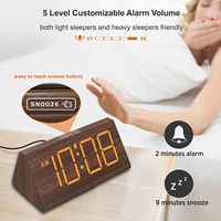 Réveil numérique en bois DreamSky - Horloge de bureau électrique avec grands chiffres, port de charge USB, volume réglable, variateur de luminosité