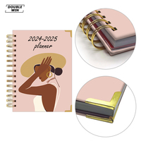 Impression personnalisée noir fille spirale coin métallique A5 planificateur d'objectifs hebdomadaires ensemble de cahiers avec poche intérieure pour femmes