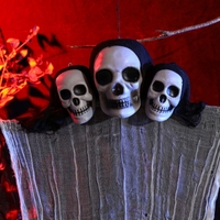 Grand décoration suspendue en tissu de coton, fantôme à trois têtes de Halloween, découpée au laser, pour porte de maison hantée ou pièce secrète