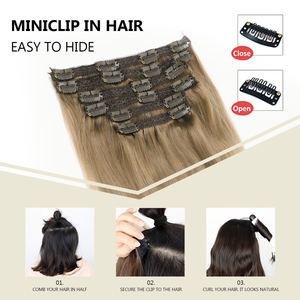 Extensiones de cabello humano con Clip para mujer, extensiones de cabello natural brasileño, con cutícula virgen, visón suave, negro brillante y suelto, venta al por mayor - Product Image 5