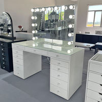 Hot Selling Luxury Dresser Durable Drawer Bedroom Shelf Big Light Bulb Mirror Vanity Makeup Storage Dressing Table Manufacturer
