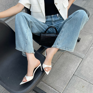 Sandalias de Tacón Alto Rojas con Ranuras, Estilo Simple, para Mujer, Verano 2025, Sandalias de Tacón de Aguja Puntiagudas a la Moda - Product Image 4