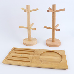 Tasse en bois présentoir suspendu avec 6 crochets en forme d'arbre en bois tasse à café support de stockage kit de support - Product Image 1
