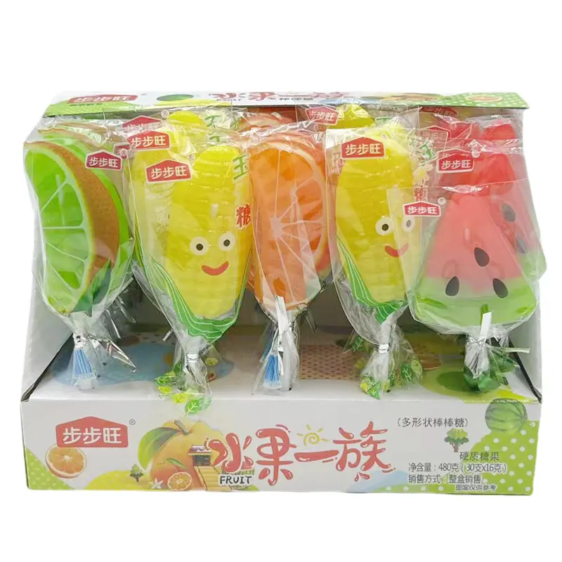 HY Toys Children's watermelon, corn, orange clove mixed with fruit flavor shape lollipop Full box of children's candy snacks fre