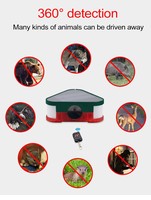 Répulsif Solaire pour Animaux avec Détecteur de Mouvement, Ultrasons, Lampe Torche, 3 Haut-parleurs 129 dB pour Ferme et Jardin