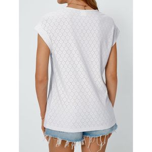 2025 2025 femmes été mode tunique t-shirt coupe ample décontracté hauts avec oeillet broderie vacances casquette manches tailles XS & XL - Product Image 1