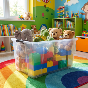 Contenedor de Almacenamiento de Plástico Transparente Resistente para el Hogar de 50 l, Apilable, <span class=keywords><strong>Encajable</strong></span>, con Tapa y Ruedas - Product Image 2