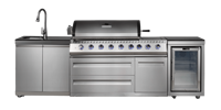 Cuisine extérieure modulaire avec barbecue au gaz, évier et réfrigérateur en acier inoxydable 304 pour cour et patio