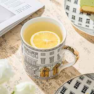 Tasse à café en céramique, assiette ronde, mug architectural romain doré européen, tasse à thé rouge de luxe léger et haut de gamme - Product Image 4