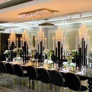 9 Arms Handmade Heat-Resistant Crystal Glass <strong>Candelabra</strong> in <strong>Black</strong> and Clear for Wedding and Christmas Table Centerpieces - Product Image 2