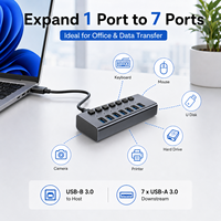 7'li USB 3.0 Hub, 7 Ayrı Anahtarlı, Alüminyum 7 Portlu USB Çoklayıcı, 5Gbps Veri Aktarımı, PC Dizüstü Bilgisayarlar için Güçlendirilmiş Hub