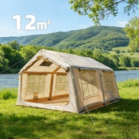 Tente Gonflable Extra Haute 12m² pour 4-6 Personnes, Grande Tente Oxford Double Couche Quatre Saisons, Deux Chambres, Camping Familial, Montage Rapide