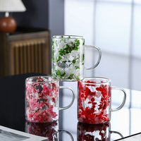 Tasse à café en verre à double paroi de qualité supérieure, soufflée à la main, résistante à la chaleur, avec fleur séchée