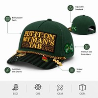 Gorra de Béisbol de Lujo para Mujer, con Logotipo Personalizado, Bordado 3D, Estampado de Leopardo, Rayas Rosas, Cierre a Presión, con Cadena y Dijes, Venta al Por Mayor