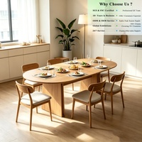 Table à manger ovale extensible OKAY, style scandinave, économique, pour hôtel, restaurant, robuste, minimaliste, 6-8 places, ensemble de table à manger en MDF