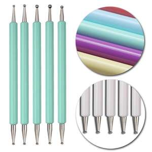 5pcs UV Gel Nail Art Kit Dotting Pen avec manche en acrylique et 2 voies strass bois brosse Salon décoration manucure outils - Product Image 1