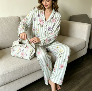 Set Loungewear in <span class=keywords><strong>Cotone</strong></span> <span class=keywords><strong>Biologico</strong></span> per <span class=keywords><strong>Donna</strong></span>, <span class=keywords><strong>Pigiama</strong></span> Personalizzato a 2 Pezzi con Maniche Lunghe, Abbigliamento Casual da Casa per Signore - Product Image 1