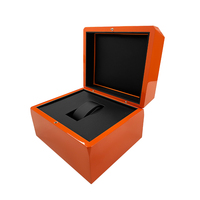 Boîte à montre simple en bois orange brillant de luxe, avec couvercle à charnière, écologique et recyclable, emballage cadeau personnalisé avec logo